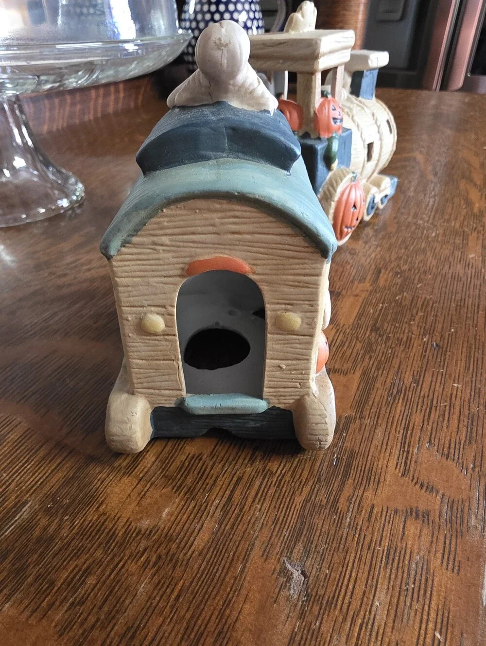 Halloween Pumpkin Ghost Train Figurine Set -Cream and Blue